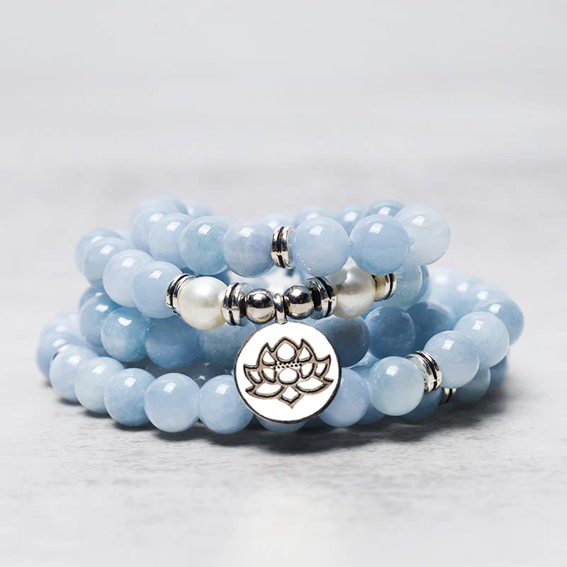 Buddha Stones 108 Mala Beads Braccialetto curativo in acquamarina - Image 3