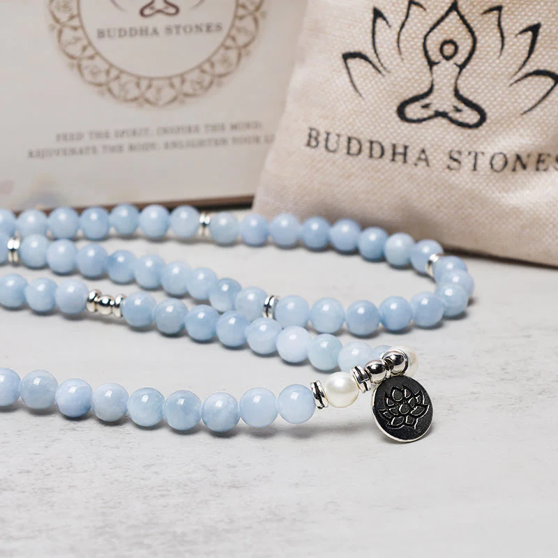 Buddha Stones 108 Mala Beads Braccialetto curativo in acquamarina - Image 5