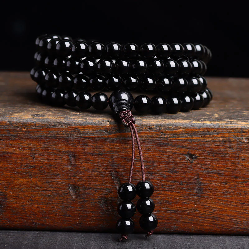 Buddha Stones 108 Mala Beads Braccialetto di ossidiana nera lce Obsidian Fulfilment - Image 10