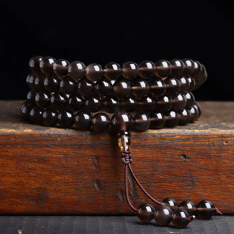 Buddha Stones 108 Mala Beads Braccialetto di ossidiana nera lce Obsidian Fulfilment - Image 14