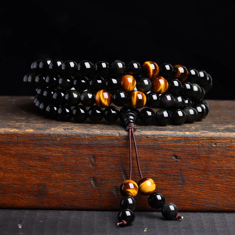 Buddha Stones 108 Mala Beads Braccialetto di ossidiana nera lce Obsidian Fulfilment - Image 3