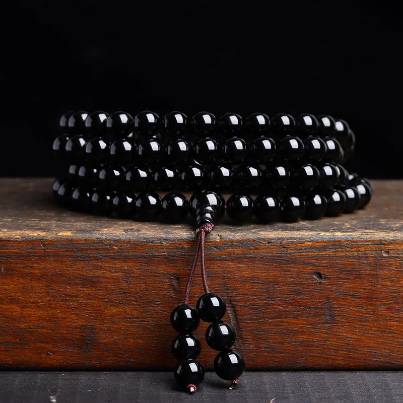 Buddha Stones 108 Mala Beads Braccialetto di ossidiana nera lce Obsidian Fulfilment - Image 8