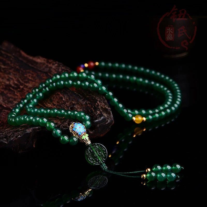 Buddha Stones 108 Mala Beads Braccialetto di supporto energetico in agata verde naturale - Image 4