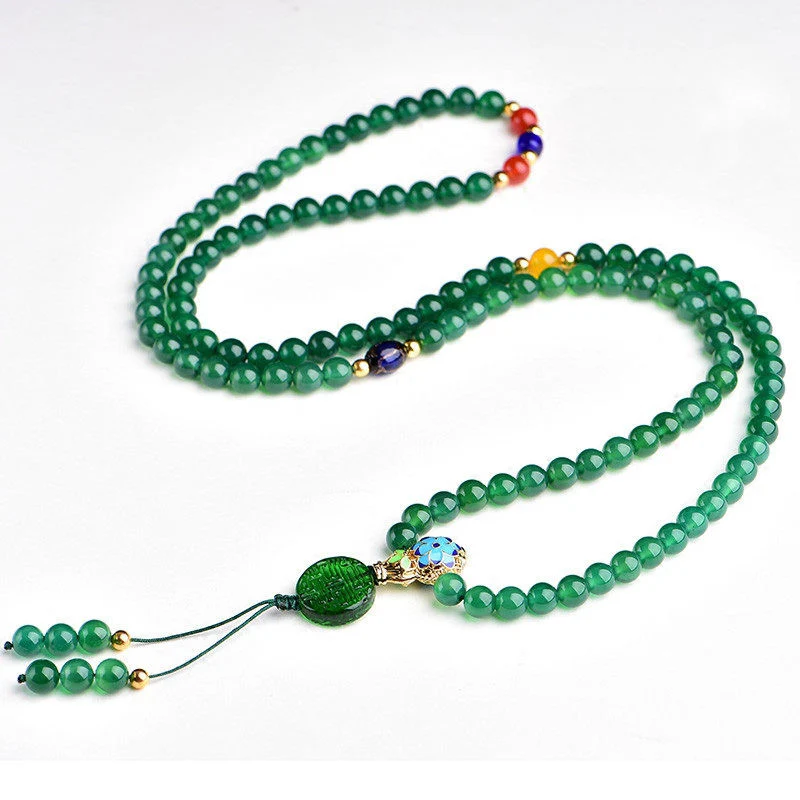 Buddha Stones 108 Mala Beads Braccialetto di supporto energetico in agata verde naturale - Image 5