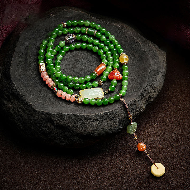 Buddha Stones 108 Mala Beads Ciano Giada Agata Rossa Braccialetto della Fortuna del Buddha che Ride - Image 11