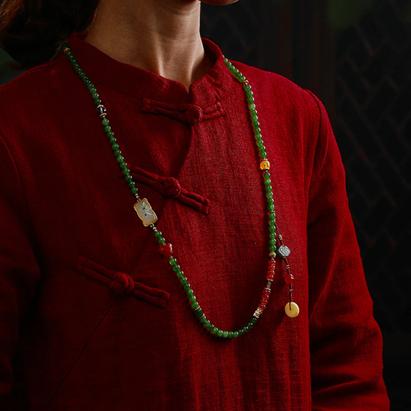 Buddha Stones 108 Mala Beads Ciano Giada Agata Rossa Braccialetto della Fortuna del Buddha che Ride - Image 12