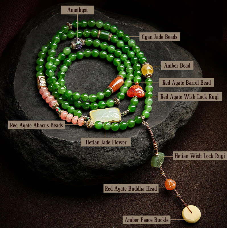 Buddha Stones 108 Mala Beads Ciano Giada Agata Rossa Braccialetto della Fortuna del Buddha che Ride - Image 18