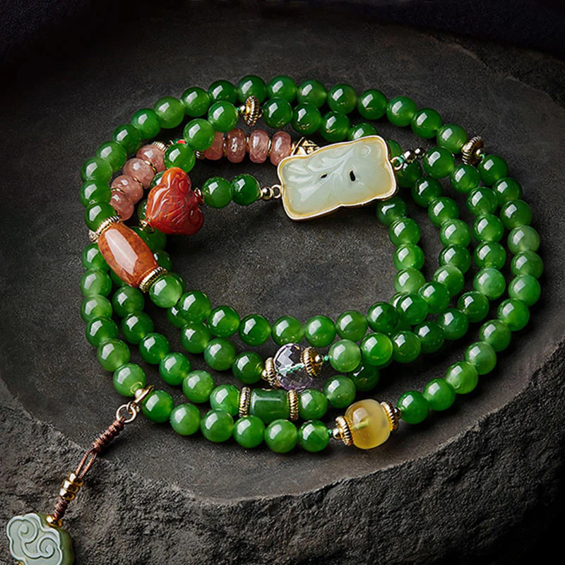 Buddha Stones 108 Mala Beads Ciano Giada Agata Rossa Braccialetto della Fortuna del Buddha che Ride - Image 2
