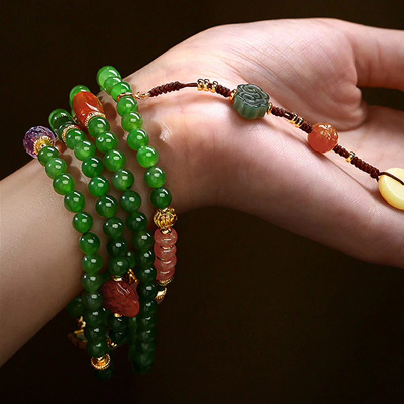 Buddha Stones 108 Mala Beads Ciano Giada Agata Rossa Braccialetto della Fortuna del Buddha che Ride - Image 4