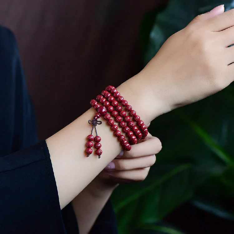 Buddha Stones 108 Mala Beads Cinnabar Om Mani Padme Hum Pattern Braccialetto di benedizione inciso - Image 11