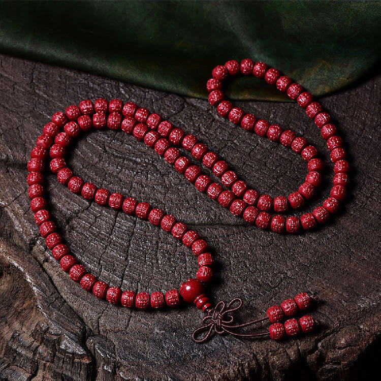 Buddha Stones 108 Mala Beads Cinnabar Om Mani Padme Hum Pattern Braccialetto di benedizione inciso - Image 12