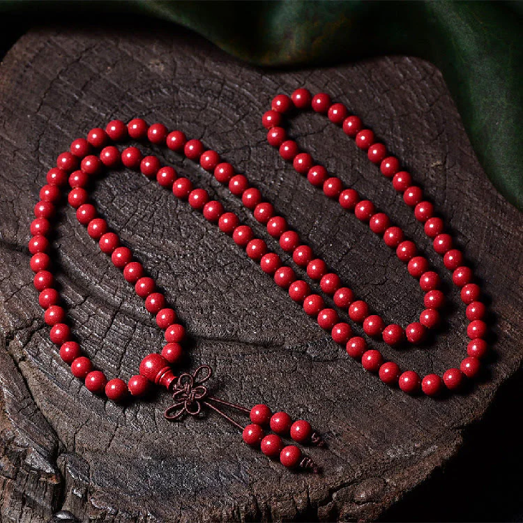 Buddha Stones 108 Mala Beads Cinnabar Om Mani Padme Hum Pattern Braccialetto di benedizione inciso - Image 17