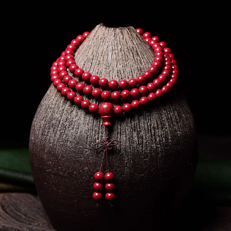 Buddha Stones 108 Mala Beads Cinnabar Om Mani Padme Hum Pattern Braccialetto di benedizione inciso - Image 19