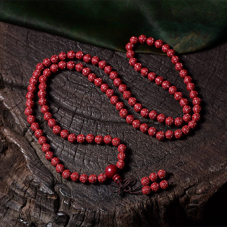 Buddha Stones 108 Mala Beads Cinnabar Om Mani Padme Hum Pattern Braccialetto di benedizione inciso - Image 2