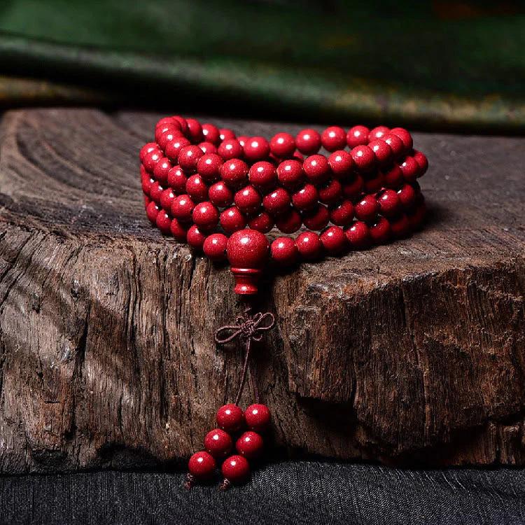 Buddha Stones 108 Mala Beads Cinnabar Om Mani Padme Hum Pattern Braccialetto di benedizione inciso - Image 20