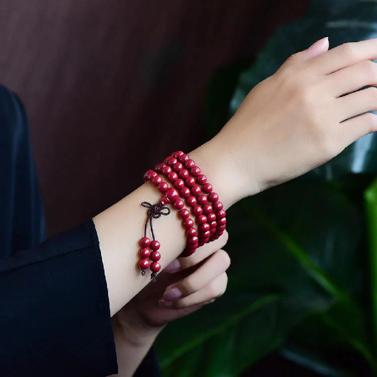Buddha Stones 108 Mala Beads Cinnabar Om Mani Padme Hum Pattern Braccialetto di benedizione inciso - Image 21