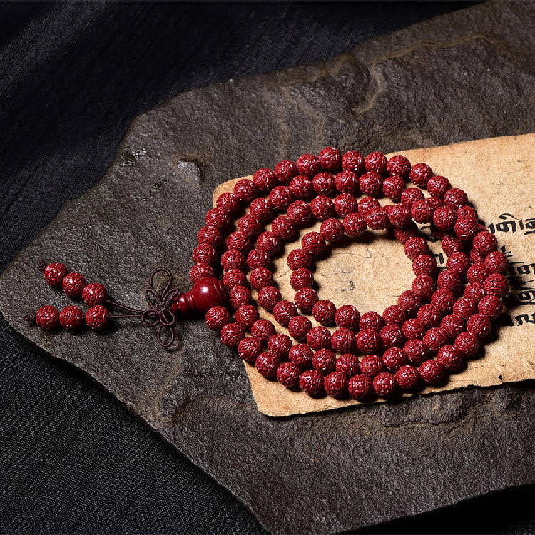 Buddha Stones 108 Mala Beads Cinnabar Om Mani Padme Hum Pattern Braccialetto di benedizione inciso - Image 5