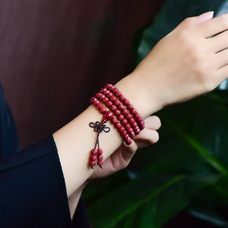 Buddha Stones 108 Mala Beads Cinnabar Om Mani Padme Hum Pattern Braccialetto di benedizione inciso - Image 6