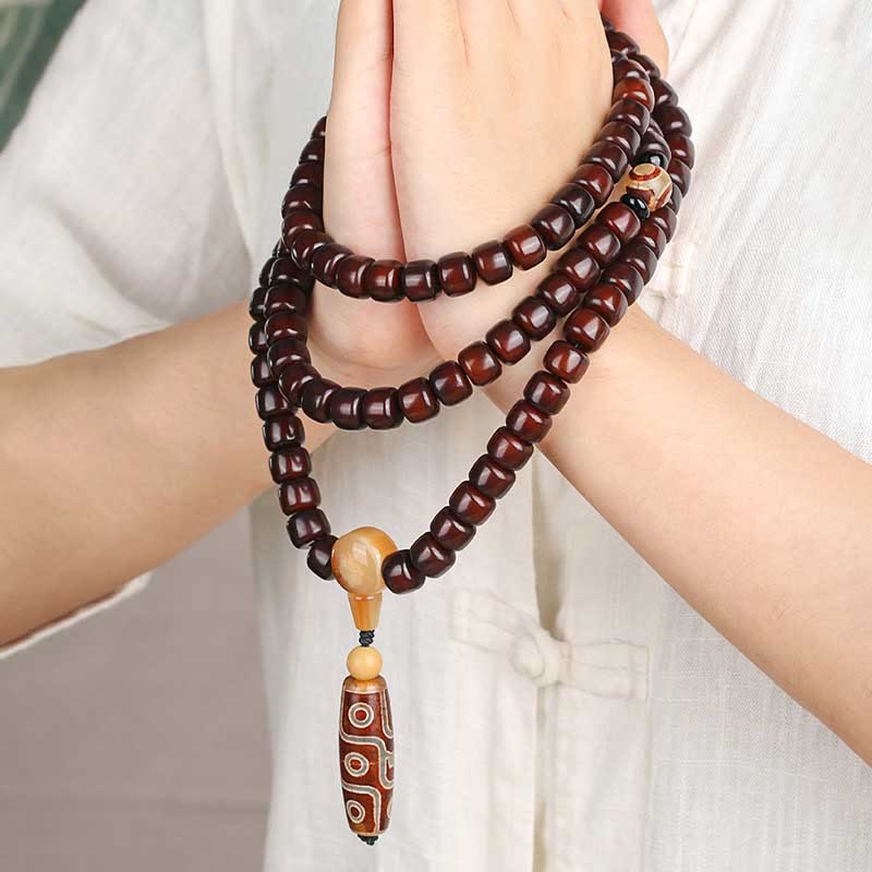 Buddha Stones 108 Mala Beads Dzi Bead a tre occhi Dzi Bead a nove occhi Braccialetto della fortuna in giada - Image 11