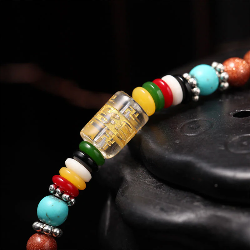 Buddha Stones 108 Mala Beads Goldstone Om Mani Padme Hum Swastika Braccialetto di Fiducia - Image 6