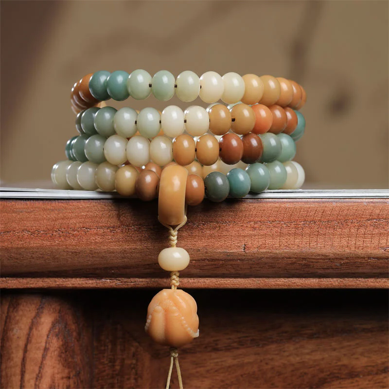 Buddha Stones 108 Mala Beads Gradient Bodhi Seed Buddha Braccialetto della Pace Inciso a Mano