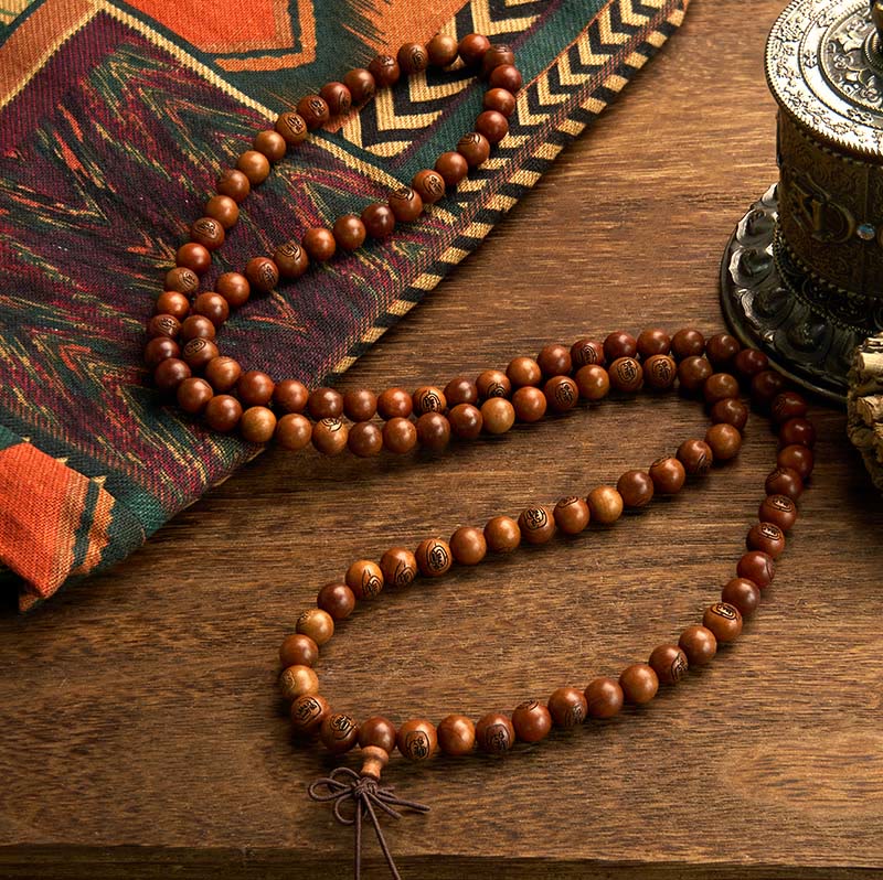 Buddha Stones 108 Mala Beads Legno di Giuggiola Fulmineo Braccialetto di Protezione Mantra Luce Dorata - Image 2