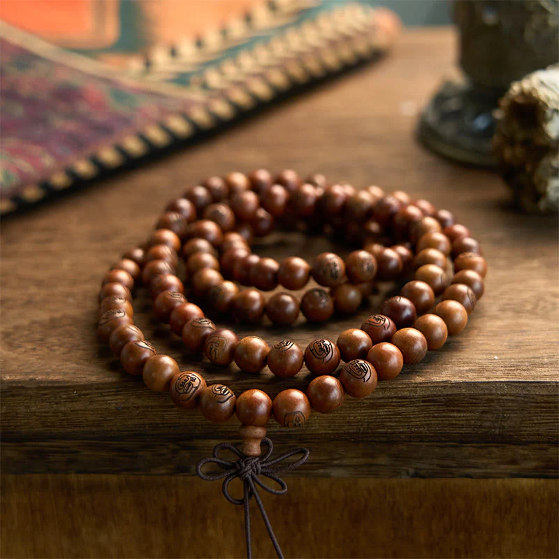 Buddha Stones 108 Mala Beads Legno di Giuggiola Fulmineo Braccialetto di Protezione Mantra Luce Dorata - Image 7