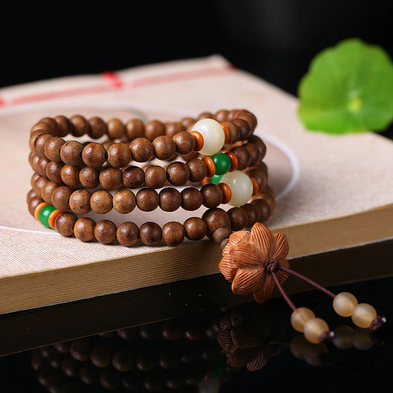 Buddha Stones 108 Mala Beads Legno di Pesca Bodhi Seed Lotus Preghiera Meditazione Bracciale - Image 3