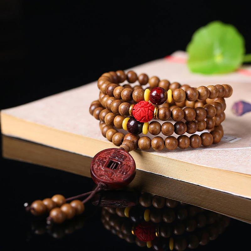Buddha Stones 108 Mala Beads Legno di Pesca Bodhi Seed Lotus Preghiera Meditazione Bracciale - Image 5