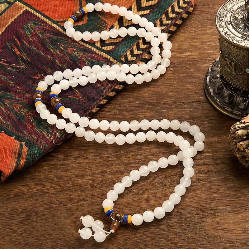 Braccialetto Buddha Stones con 108 perle Mala in quarzite naturale per la ricchezza e la fortuna - Image 2