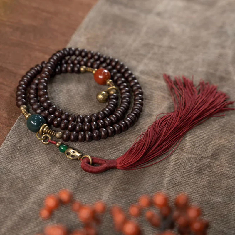 Buddha Stones 108 Mala Beads Natural Tibet Purple Bodhi Seed Braccialetto di Auspicio - Image 3