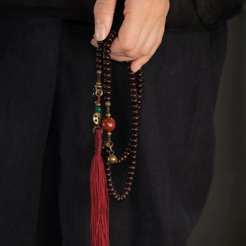 Buddha Stones 108 Mala Beads Natural Tibet Purple Bodhi Seed Braccialetto di Auspicio - Image 5