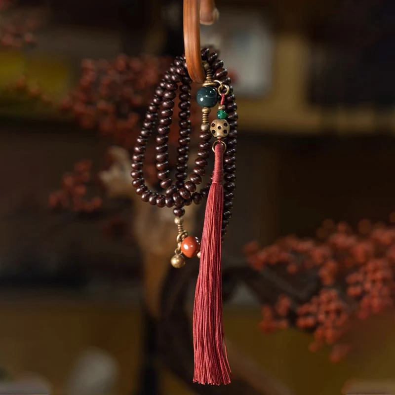 Buddha Stones 108 Mala Beads Natural Tibet Purple Bodhi Seed Braccialetto di Auspicio - Image 7