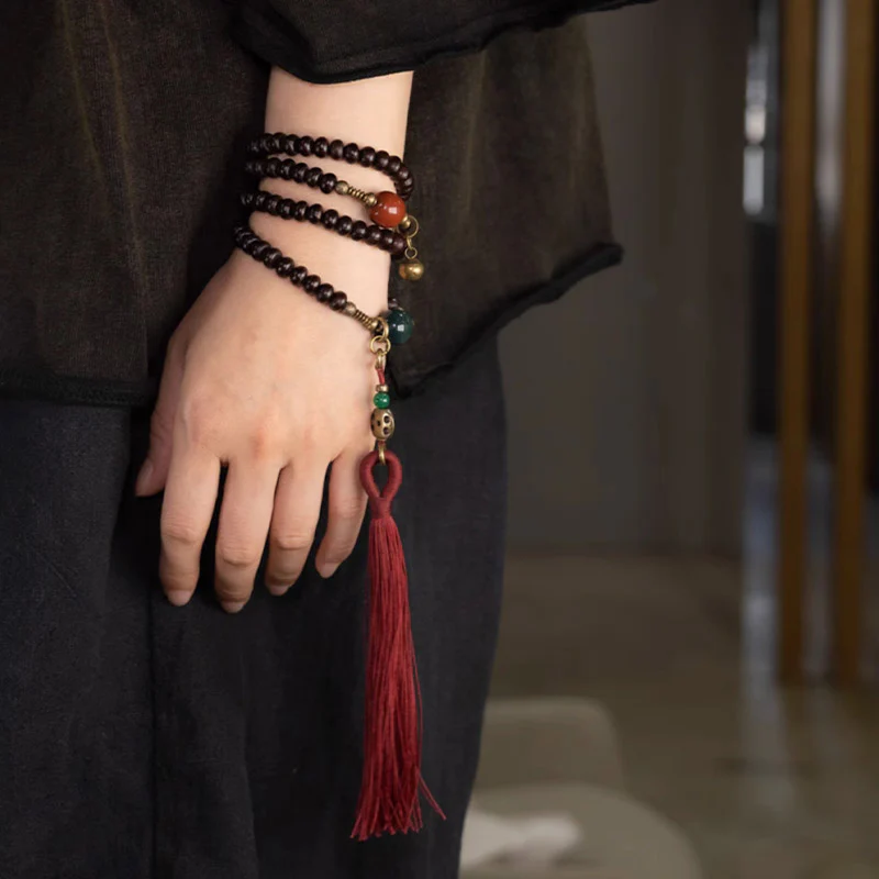 Buddha Stones 108 Mala Beads Natural Tibet Purple Bodhi Seed Braccialetto di Auspicio - Image 9