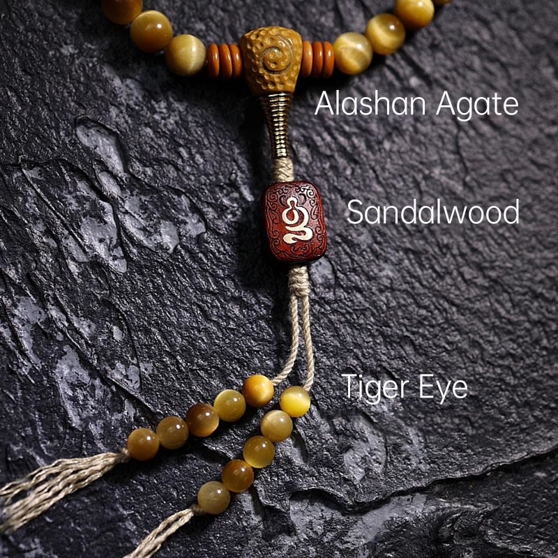 Buddha Stones 108 Mala Beads Natural Tiger Eye Rame Dorje Protezione Nappa Bracciale - Image 5