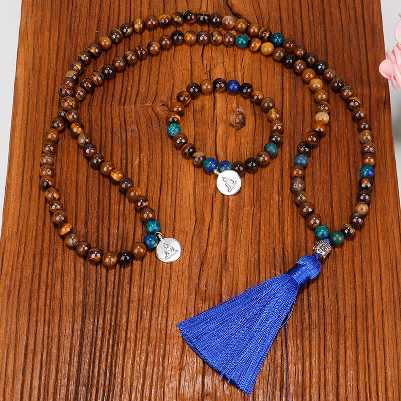 Buddha Stones 108 Mala Beads Occhio di tigre Buddha Forza Braccialetto Nappa Collana Pendente - Image 2