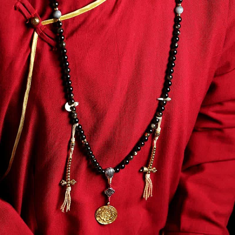 Buddha Stones 108 Mala Beads Oro Lucente Ossidiana Occhio di Tigre Pietra Occhio d'Aquila Bracciale della Ricchezza - Image 13