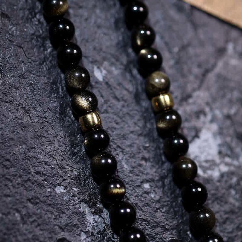 Buddha Stones 108 Mala Beads Oro Lucente Ossidiana Occhio di Tigre Pietra Occhio d'Aquila Bracciale della Ricchezza - Image 16