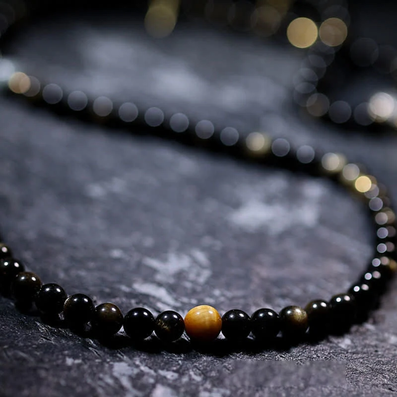 Buddha Stones 108 Mala Beads Oro Lucente Ossidiana Occhio di Tigre Pietra Occhio d'Aquila Bracciale della Ricchezza - Image 17