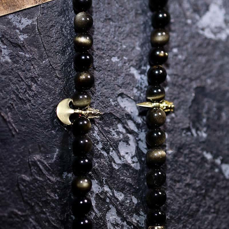 Buddha Stones 108 Mala Beads Oro Lucente Ossidiana Occhio di Tigre Pietra Occhio d'Aquila Bracciale della Ricchezza - Image 18