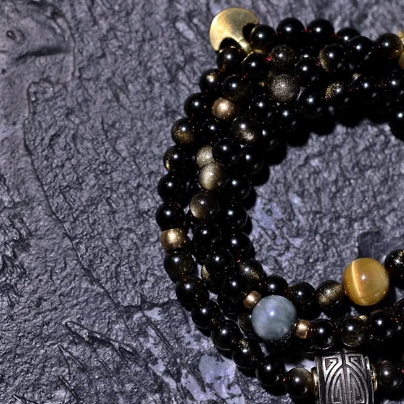 Buddha Stones 108 Mala Beads Oro Lucente Ossidiana Occhio di Tigre Pietra Occhio d'Aquila Bracciale della Ricchezza - Image 23