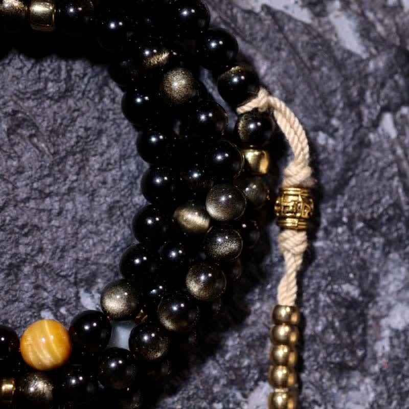 Buddha Stones 108 Mala Beads Oro Lucente Ossidiana Occhio di Tigre Pietra Occhio d'Aquila Bracciale della Ricchezza - Image 24