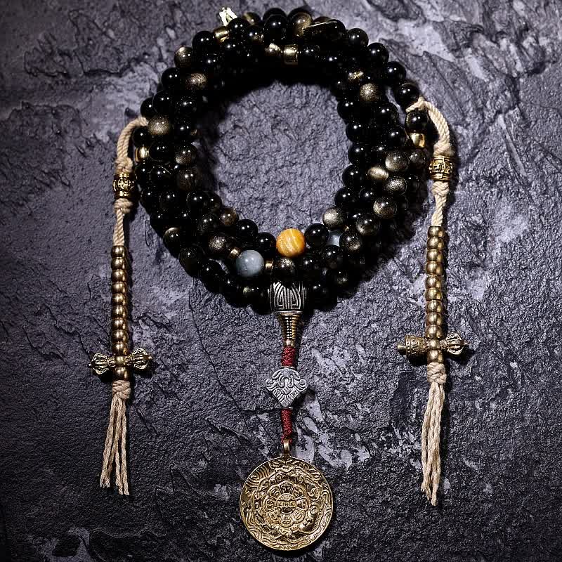 Buddha Stones 108 Mala Beads Oro Lucente Ossidiana Occhio di Tigre Pietra Occhio d'Aquila Bracciale della Ricchezza - Image 26