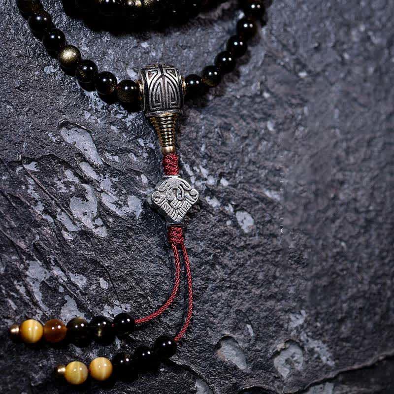 Buddha Stones 108 Mala Beads Oro Lucente Ossidiana Occhio di Tigre Pietra Occhio d'Aquila Bracciale della Ricchezza - Image 4