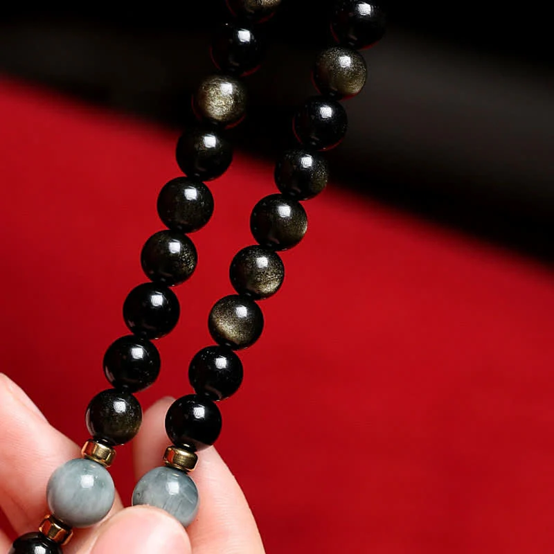 Buddha Stones 108 Mala Beads Oro Lucente Ossidiana Occhio di Tigre Pietra Occhio d'Aquila Bracciale della Ricchezza - Image 7