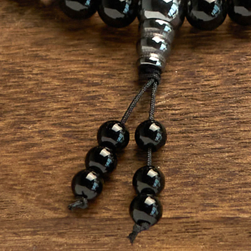 Buddha Stones 108 Mala Beads Pietra Naturale Braccialetto di Protezione in Onice Nero - Image 8