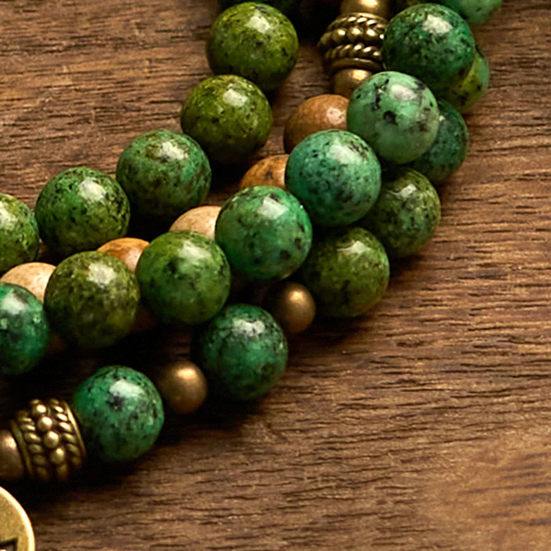 Buddha Stones 108 Mala Beads Pietra Naturale Jasper Turchese Lotus Braccialetto Positivo - Image 6