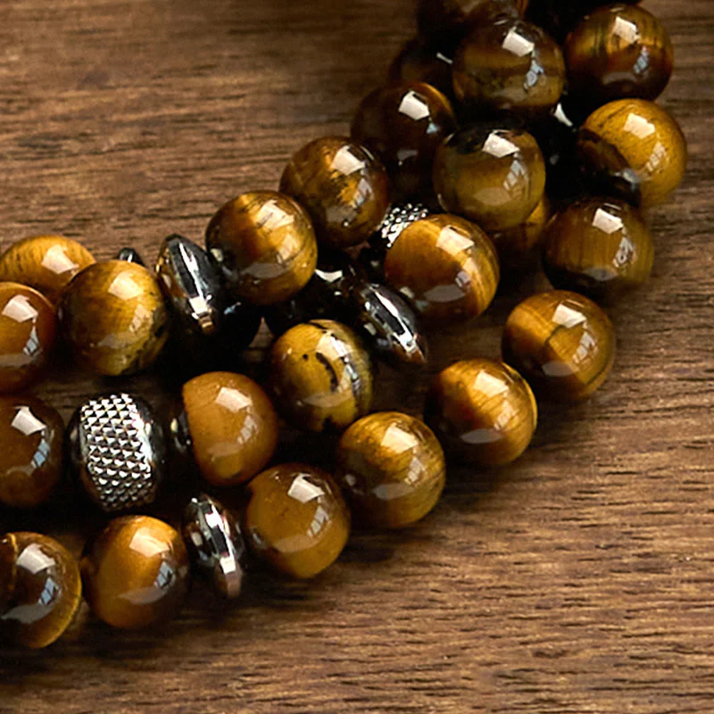 Buddha Stones 108 Mala Beads Pietra naturale Occhio di tigre Braccialetto di protezione multi-giro - Image 6