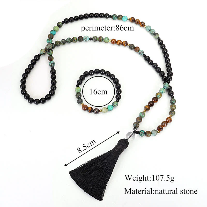 Buddha Stones 108 Mala Beads Pietra naturale Occhio di tigre Turchese Protezione Forza Bracciale Collana - Image 11