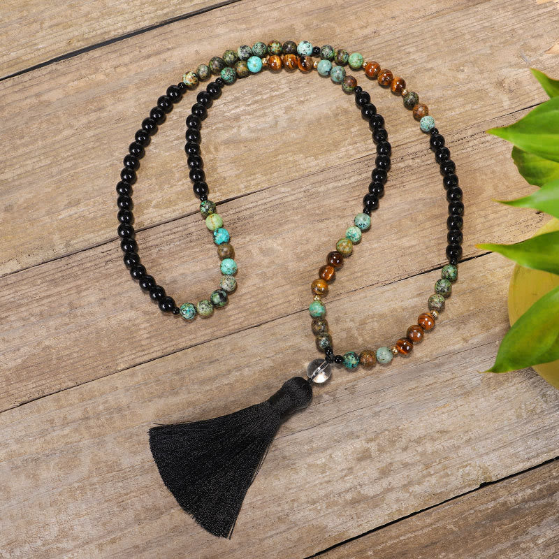 Buddha Stones 108 Mala Beads Pietra naturale Occhio di tigre Turchese Protezione Forza Bracciale Collana - Image 6